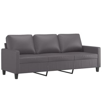 vidaXL Sof&aacute; De 3 Plazas De Cuero Sint&eacute;tico Gris 180 Cm Vidaxl