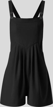 Halara Adjustable Strap Button Multiple Pockets Plicated Waffle Casual Short Overalls In Black