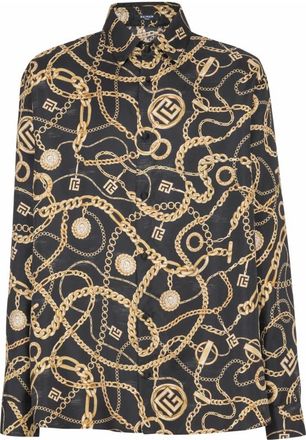 Balmain Zijden overhemd met Cha&icirc;nes patroon - Heren - Casual Overhemden - Veelkleurig - 2XL - Overhemden