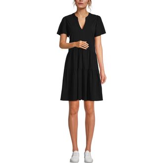 Lands End Cotton Jersey Tiered Mini Dress in Black at Nordstrom, Size Small