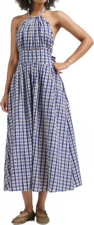 Rosie Assoulin Halter In The Name Of Love Dress In Navy Check