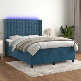vidaXL Cama Box Spring Colch&oacute;n Y Led Terciopelo Azul Oscuro 140x190 Cm Vidaxl
