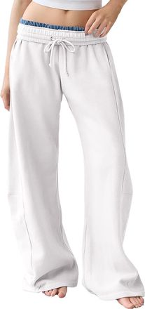 Generic Womens Casual Baggy Sweatpants 2025 Low Rise Interior Drawstring Boyfirend Going Out Streetwear Dancer Jogger Pants Loose Wide Barrel Legs Lounge Athl