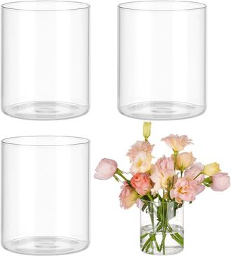 OEM Juego De 4 Jarrones Cil&iacute;ndricos De Cristal, De 12 Cm, Para Velas De Pilar, Hoteles O Recepciones