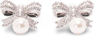 Self Portrait Crystal Bow Pearl Droplet Earrings