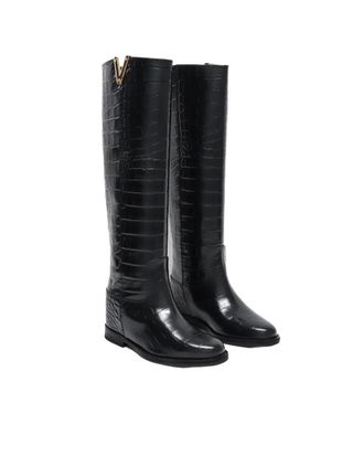 Via Roma 15 Crocodile-Embossed Leather Pull-On Boots - Black