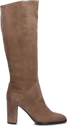 Lina Locchi Taupe Suede High Heel Boots AR 140 - Dames - Laarzen met Hak - Beige - 42 EU - Wol - Schoenen