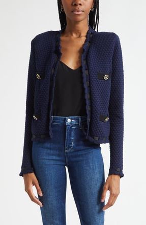 L'agence Astor Contrast Trim Cardigan in Midnight/Black at Nordstrom, Size Xx-Large