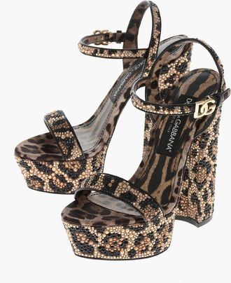 Dolce & Gabbana Animalier Satin Platform Sandals with All-Over Crystals 15cm Dolce & Gabbana