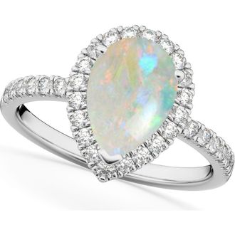 Allurez Pear Cut Halo Opal & Diamond Engagement Ring 14K in 1.54Ct/white Gold at Nordstrom, Size 8.5