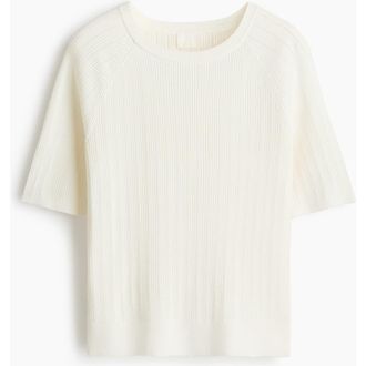 H&M Rib-knit T-shirt in Cream at Nordstrom, Size Xx-Large