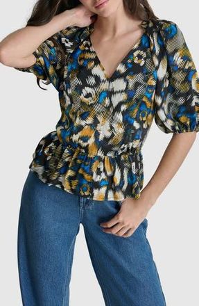 DKNY Abstract Print Peplum Top in Brush Stroke Leopard at Nordstrom Rack, Size X-Small