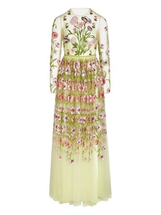 Giambattista Valli floral embroidered maxi dress - women - Polyester/Polyamide - 42 - Green
