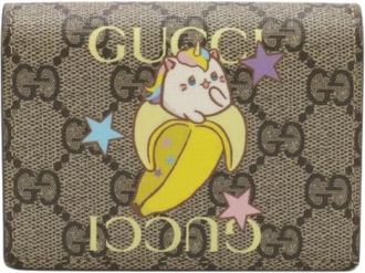 Gucci Pre-owned GG Supreme Card Case Wallet Beige Yellow - Dames - Vintage Accessoires - Beige - ONE Size - Leer - Vintage