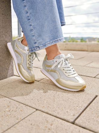 Heine Sneaker HEINE, Damen, Gr. 36, wei&szlig;, goldfarben, Synthetik, Textil, Schuhe Sneaker