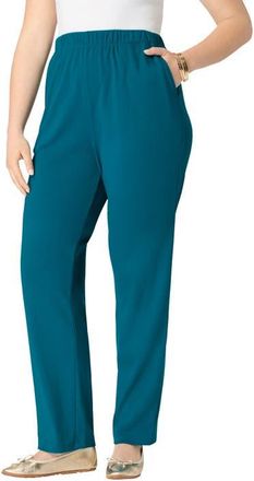 Roaman's Plus Size Soft Knit Relaxed Pull-On Straight Leg Pant in Deep Teal at Nordstrom, Size Small