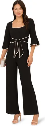 Adrianna Papell Womens Ruffle Sleeve Jumpsuit - Black - Size 10 UK