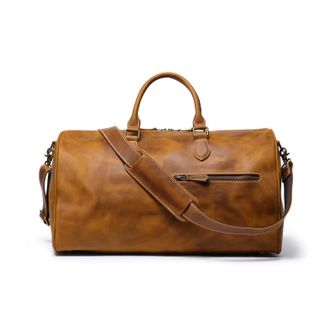 Generic Compatible For Retro Mens Bag Leather Hand-Held Travel, Genuine Single-Shoulder Crossbody Luggage(Retro Brown)