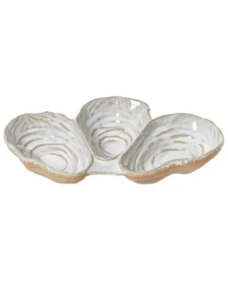 Two's Company Artisanal Reactive Glaze 3-Section Oyster Shell Tidbit Dish / Tray