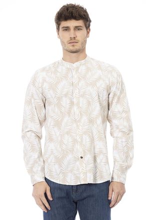 Baldinini Mens Casual Palm Leaf Print Shirt - Ivory Cotton - Size Medium