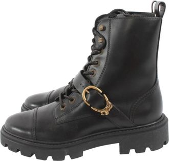 Tod's Glad Leren Veterlaarzen - Dames - Veterlaarzen - Zwart - 38 1/2 EU - Leer - Schoenen