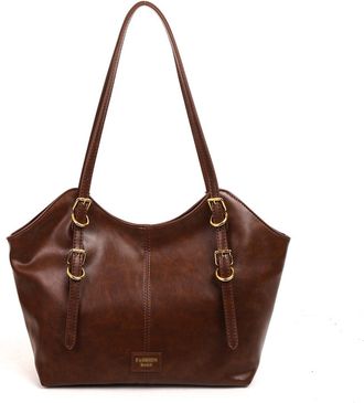 Generic 2025 Fashion Retro Large Capacity Tote Shoulder Bag for Women Elegant Designer Work Purse Lightweight Underarm Satchel (Brown, One Size)