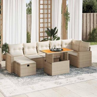 vidaXL Set Sof&aacute;s Jard&iacute;n Y Cojines 5 Pzas Rat&aacute;n Sint&eacute;tico Acacia Beige Vidaxl
