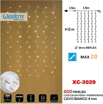 Trade Shop Trade Shop - Tenda Luminosa Natalizia 200 Led Luce Calda Fissa + Bianca Intermittente Xc-3029