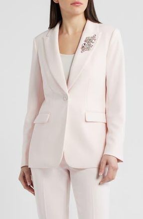 Anne Klein Crystal Brooch One Button Blazer in Soft Blossom at Nordstrom Rack, Size 6P