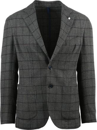 L.B.M. 1911 Rounded Cotton Jacket with Notch Lapels and Checkered Pattern