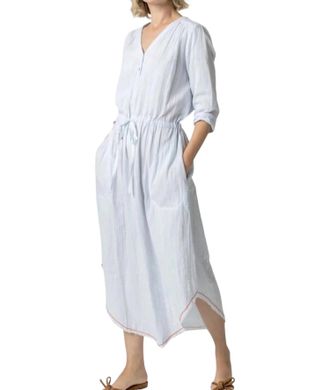 Lilla P 3/4 Sleeve Split Neck Maxi Dress In Clearwater