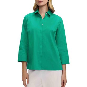 Foxcroft Beatrice Matte Satin Side Button Shirt in Kelly Green at Nordstrom, Size X-Large