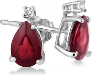 Allurez Diamond and Pear Ruby Teardrop Studs 14K White Gold (0.72tcw)