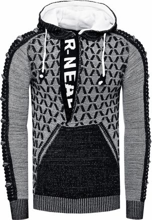 Rusty Neal Contrasterende grof gebreide hoodie met 1/2 rits
