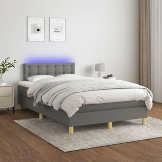 vidaXL Vidaxl - Cama Box Spring Con Colch&oacute;n Y Led Tela Gris Oscuro 120x200 Cm