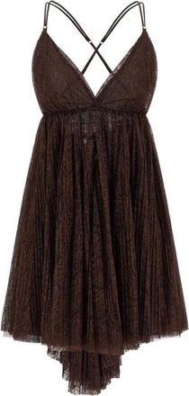Elisabetta Franchi V-hals Kort Jurkje - Dames - Feestkleedjes - Bruin - S - Kleedjes