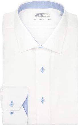 Lorenzo Uomo Trim Fit Basketweave Cotton Dress Shirt in White at Nordstrom Rack, Size 15 - 32