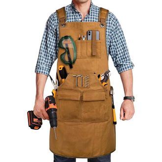 OEM Delantal De Trabajo Para Hombre De Lona Encerada De 20 Oz - Resistente E Impermeable - Delantal Para Carpintero Y Taller Con 9 Bolsillos, Im&aacute;n Y Guant