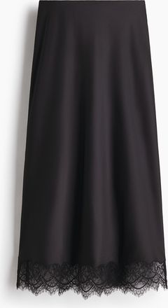 H&M MAMA Satinjupe mit Spitzenbesatz - Schwarz