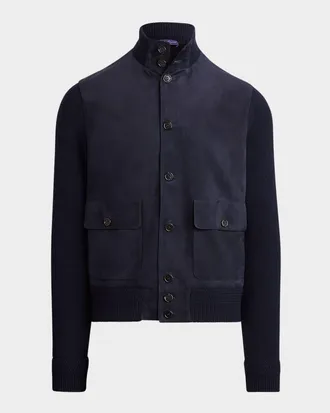 Ralph Lauren Purple Label Suede-Front Cashmere Cardigan