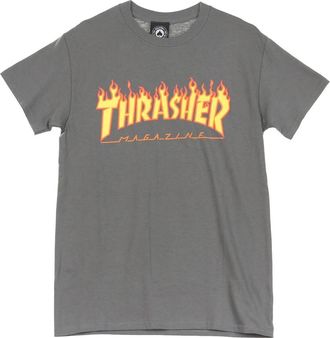 Thrasher Flame Tee Heren T-shirt Antraciet Grijs/geel - Heren - T-shirts - Grijs - L - Katoen - Tops