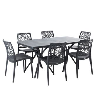 Siediti Fuori e Dentro Conjunto mesa rectangular 158x84 cm y 6 sillas de resina negro