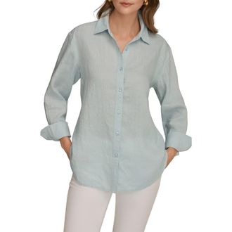 DKNY Linen Button-Up Shirt in Sea Mist at Nordstrom, Size X-Large