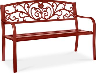 Best Choice Products Outdoor Steel Bench Garden Patio Porch Furniture w/ Floral Design Backrest
