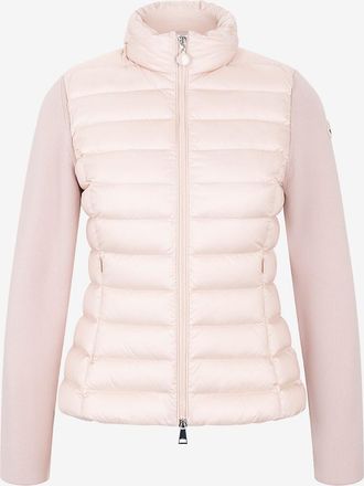 Moncler Taillierter Wollcardigan mit Daunenteilen und Kapuze