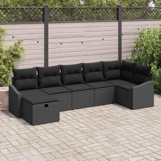 vidaXL Conjunto De Sof&aacute; De Jard&iacute;n Con Coj&iacute;n 7 Pcs Negro Polirat&aacute;n Vidaxl