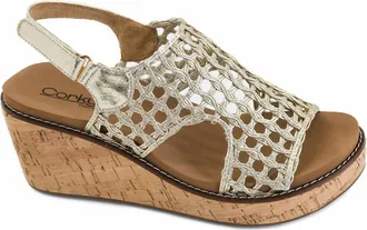 Corkys Footwear Womens Woven Carley Wedge Sandal In Gold