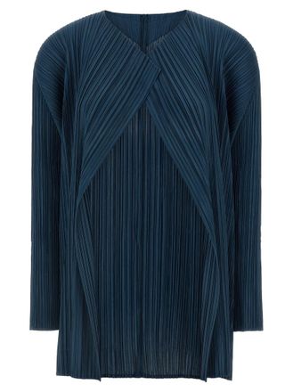 Issey Miyake Blue Mellow Pleats Cardigan Top