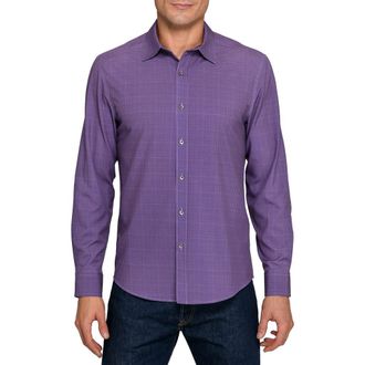 W.R.K Slim Fit Square Geo Print Performance Button-Up Shirt in Purple at Nordstrom, Size Xx-Large