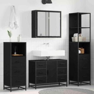 vidaXL Juego De Muebles De Ba&ntilde;o 3 Pcs Roble Negro Madera Contrachapada